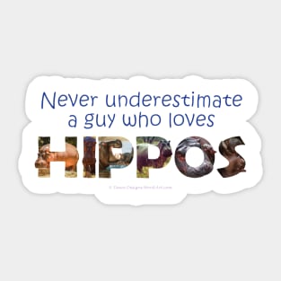 Never underestimate a guy who loves hippos - wildlife oil painting word art Sticker